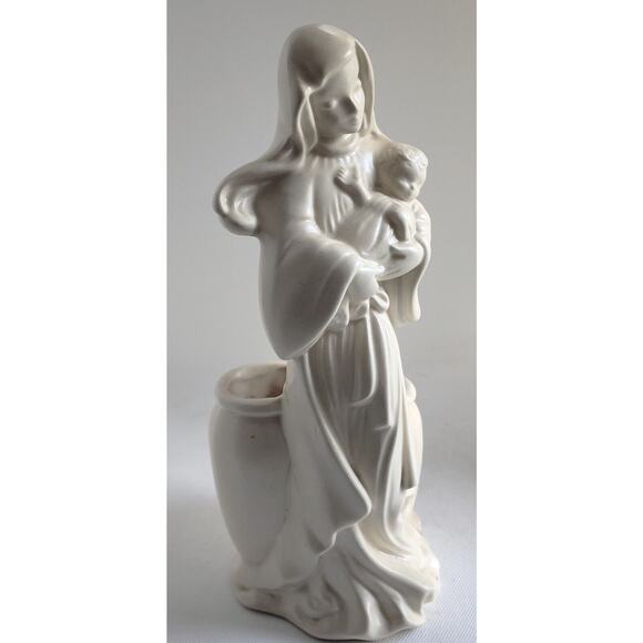 MADONNA/VIRGIN MARY AND JESUS-HULL POTTERY-Cream Color-Planter-Shelf Decor - Picture 1 of 16